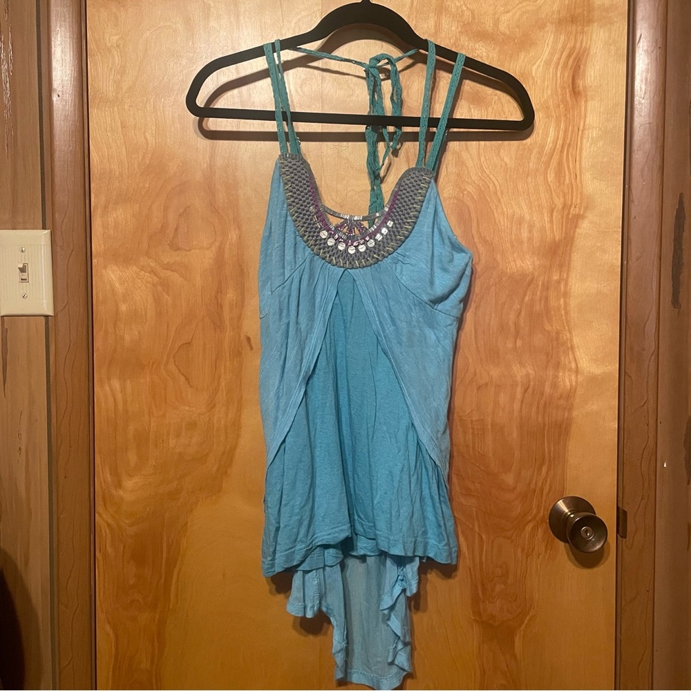 Butterfly Free People Embellished Halter Tank